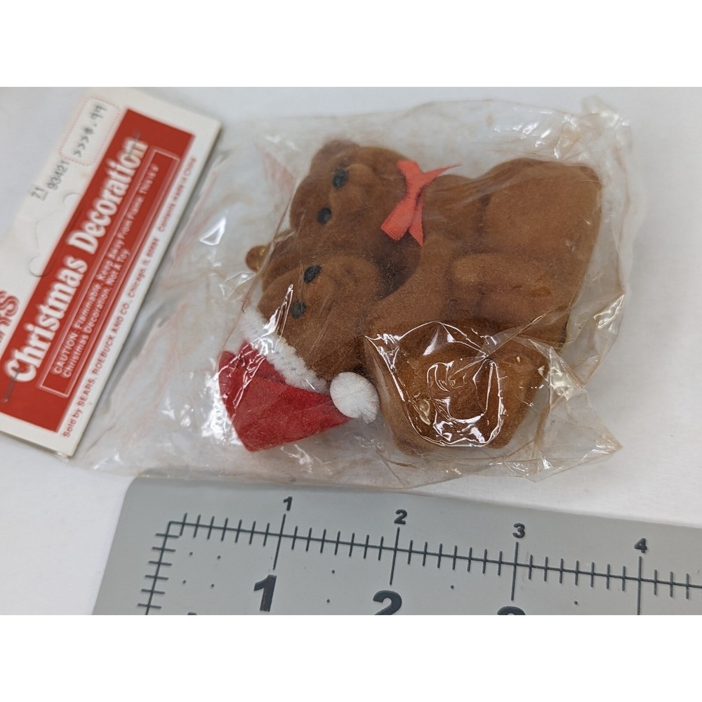 Sears Christmas Ornament Flocked Bears Lot of 2 White Brown a - Picture 6 of 6